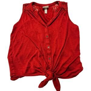 Knox Rose Women Blouse Size S Orangish Red Sleeveless Button Up Tie Front Casual